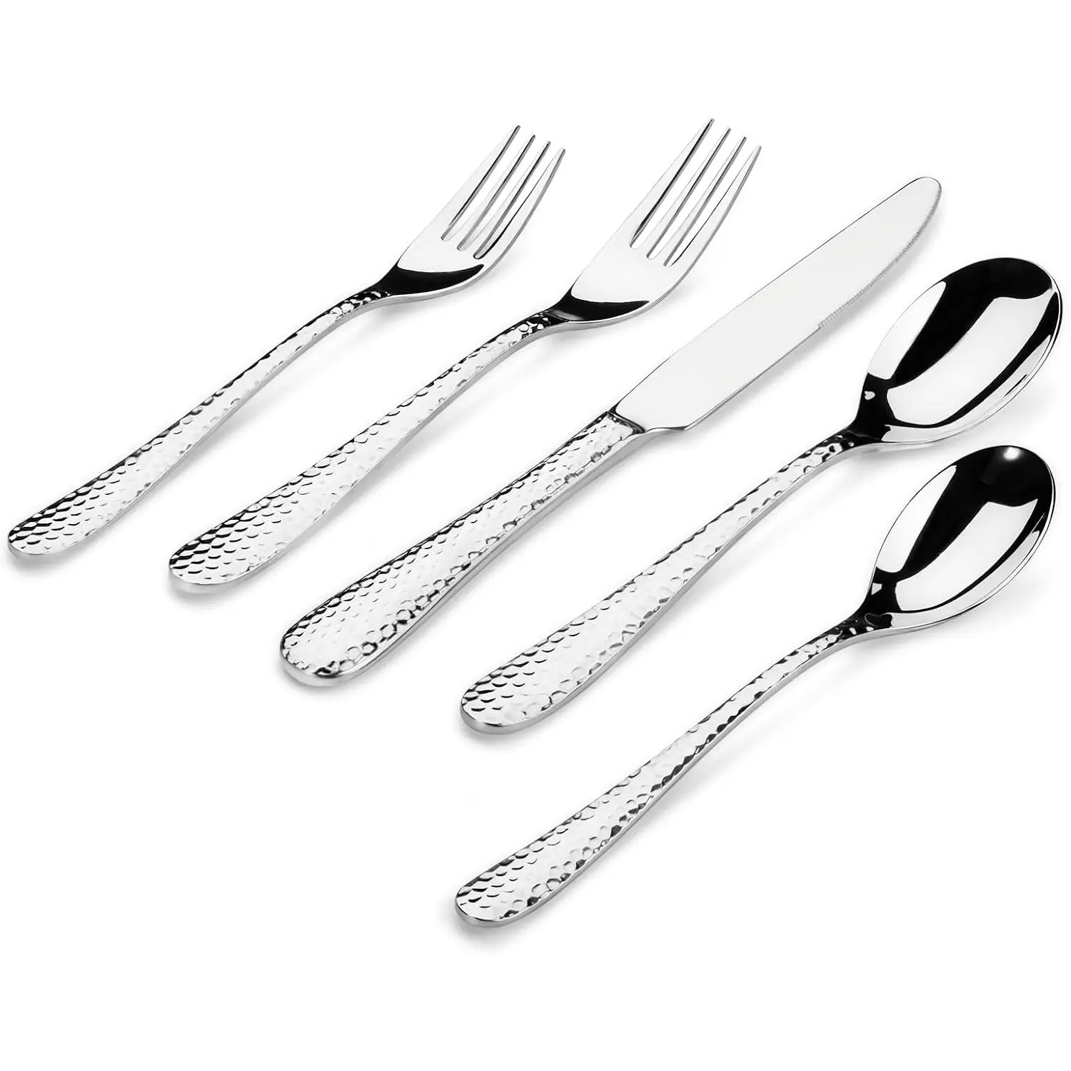 Hammered Silverware Set, 30- Flatware Cutlery Set Service for 6, Modern Heavy Duty Design, 18/10 Stainless Steel Utensils, Dishwasher Safe
