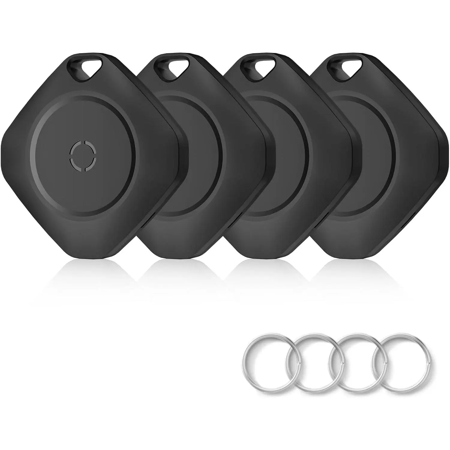 Tracker Tags-4 Pack(iOS Only), ltem Finder Smart Tag Set Black| IP67 Waterproof, Loud Beep, Replaceable Battery, Smart Tag for Keys, Bags, Luggage, Pets, Wallet