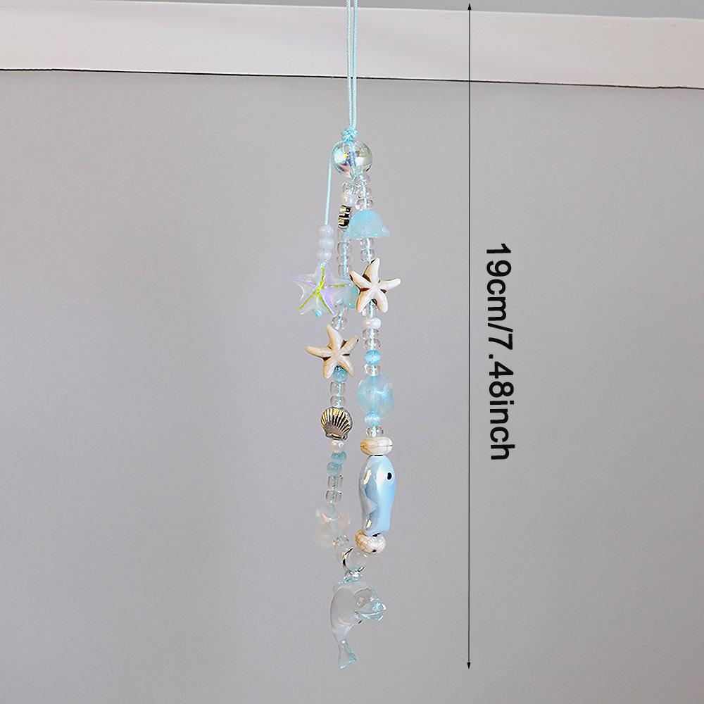 Handmade Acrylic Starfish & Dolphin Beaded Chain Bracelet Keychain Bag Decoration Coastal Design Durable Lightweight Material Decorative Accessories Keychain Bag Pendant