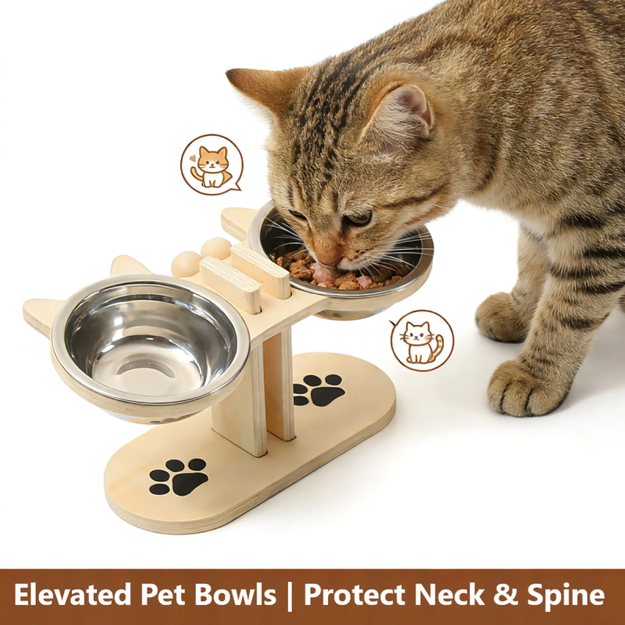 Wooden Vertical Pet Bowl Stand, Adjustable Height, Multi-Bowl Separation, Easy to Clean, Durable, Suitable for Dogs and Cats, Essential for Multi-Pet Homes