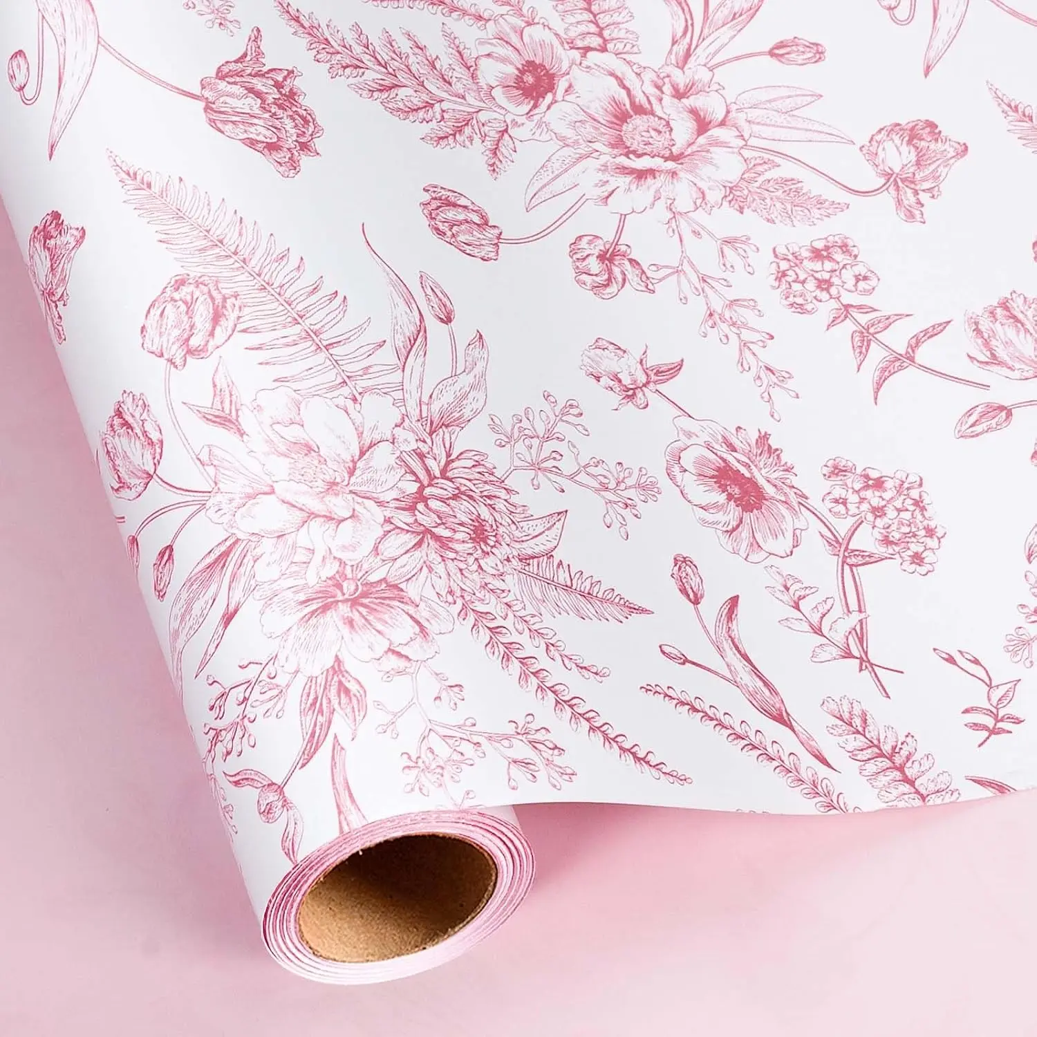 Modern Double-Sided Floral Wrapping Paper (17x16.5ft) - Camera Accessories Packaging Solution, Toile Floral Wrap for Girls, Ideal for Birthday Gifting