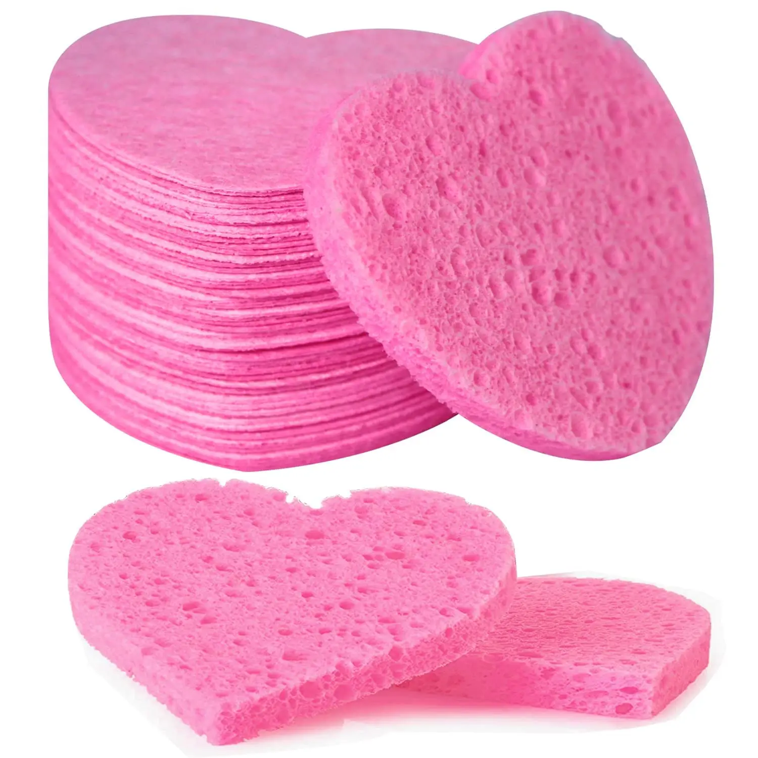 50-Count Compressed Facial Sponges, 100% Natural Cellulose Face Sponge Daily Cosmetic Spa Sponges for Face Cleansing Makeup and Mask Removal, Exfoliating Skin Massage for Travel Home, Pink