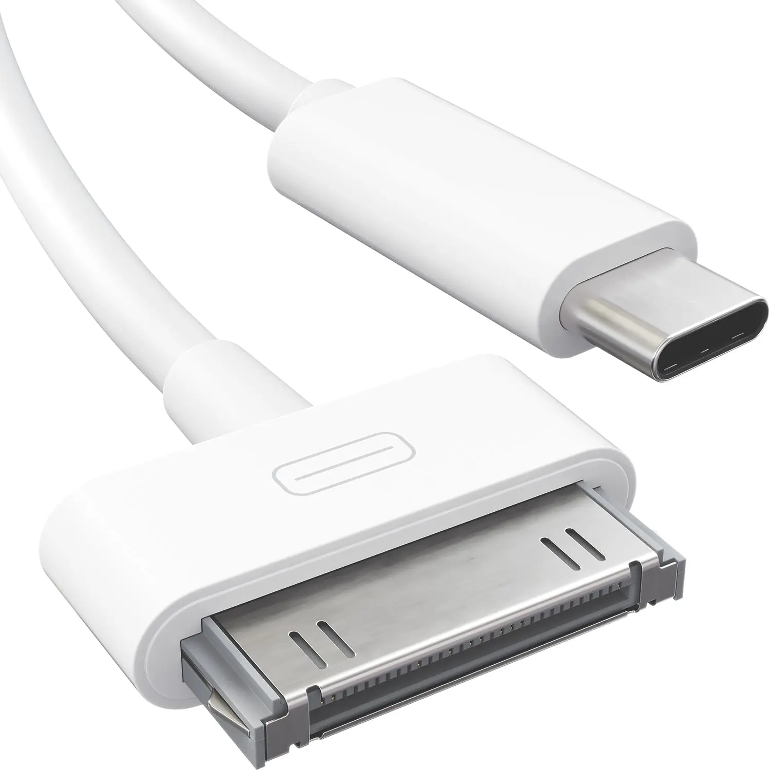 30-Pin to USB C Adapter  for  4S/4/3G/3/1, iPad 3/2/1, iPod 3 – 3ft – Male to Male, White (Next-Generation Data/  from USB-C to Dock Connector)