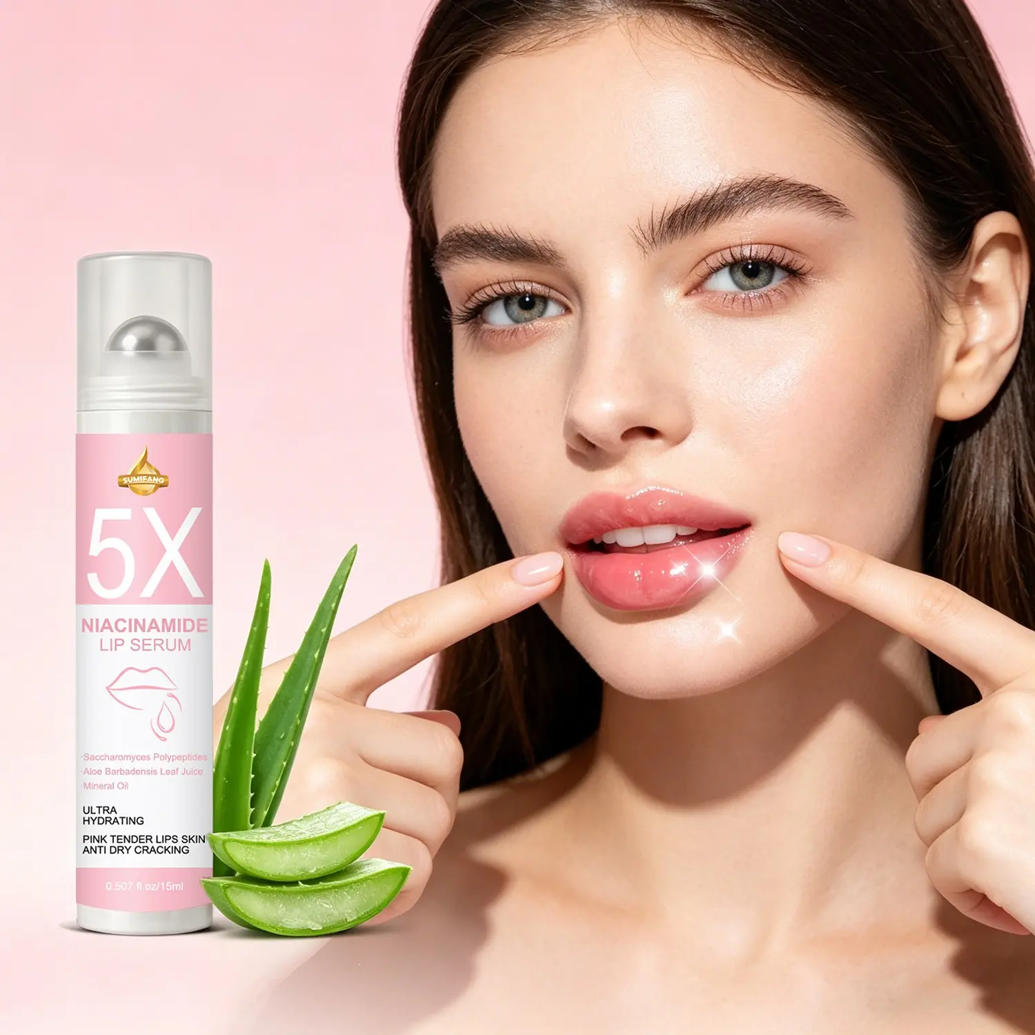 SUMIFANG Niacinamide Lip Serum (15ml) – 5x Niacinamide + Collagen Peptides + Hyaluronic Acid – Ultra-hydrating lip care; deeply moisturizes and nourishes; restores a rosy, youthful look; prevents dryness and cracking; gently exfoliates.