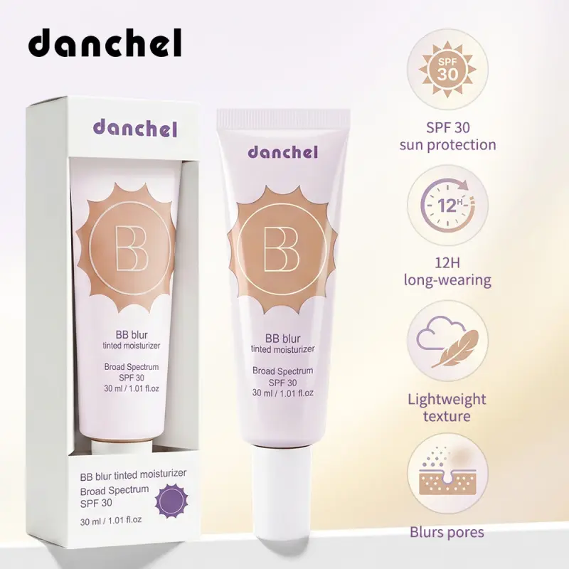 danchel BB Blur Tinted Moisturizer, Blurring Skin Tint, Lightweight Natural Matte BB Cream, Long Wear Blur Pores Even Skin Tone, Flawless Skin Finish, 8 Shades Mild Non-Irritating, For Daily Commute & Outdoor Makeup