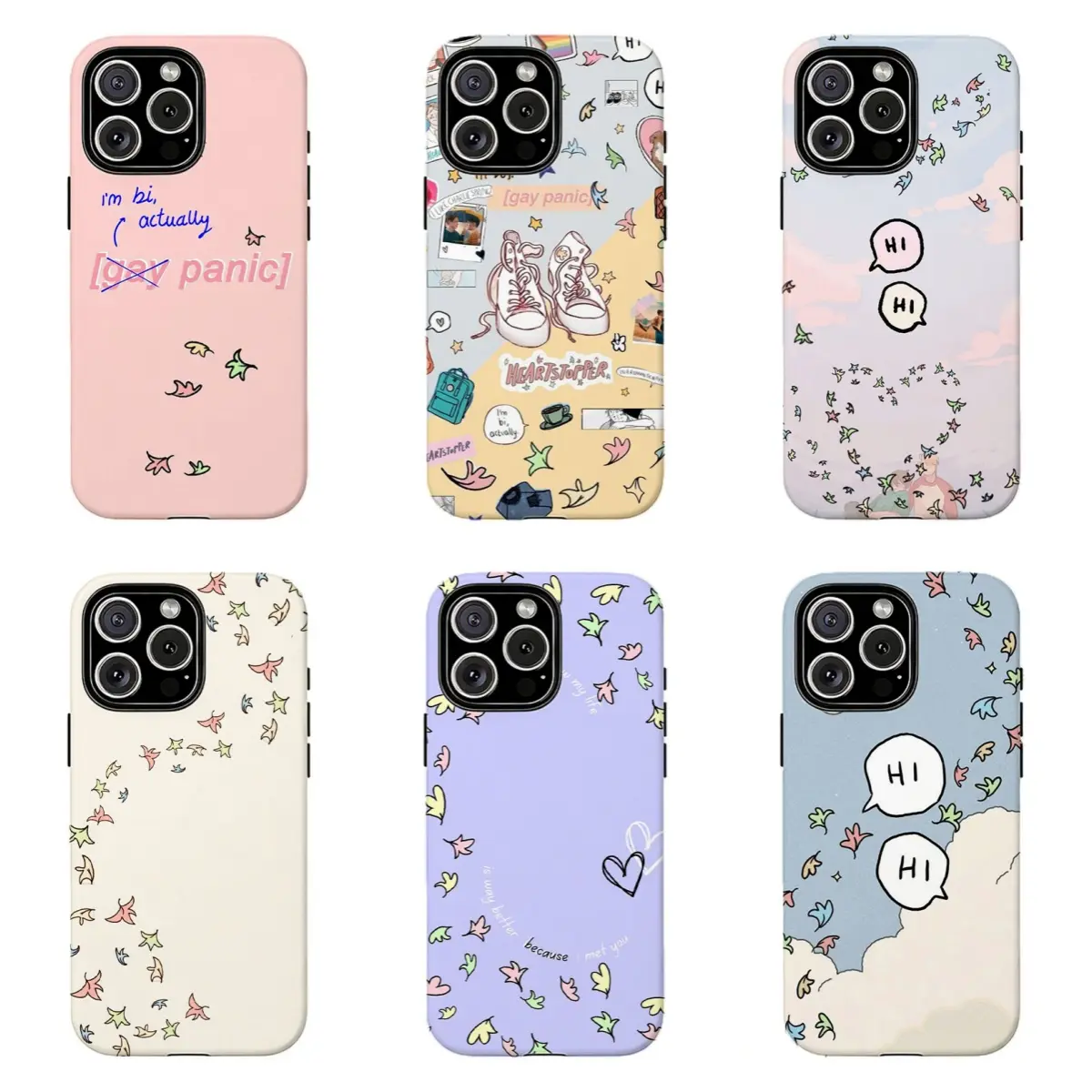 Custom Heartstopper Leaf Confetti Phone Case - Polycarbonate Soft Pastel LGBT Coquette Phone Aesthetic, Shockproof, Wireless Charging Compatible, for iPhone 11-17 Pro Max, Samsung S22-S26, Anime Lover Gift
