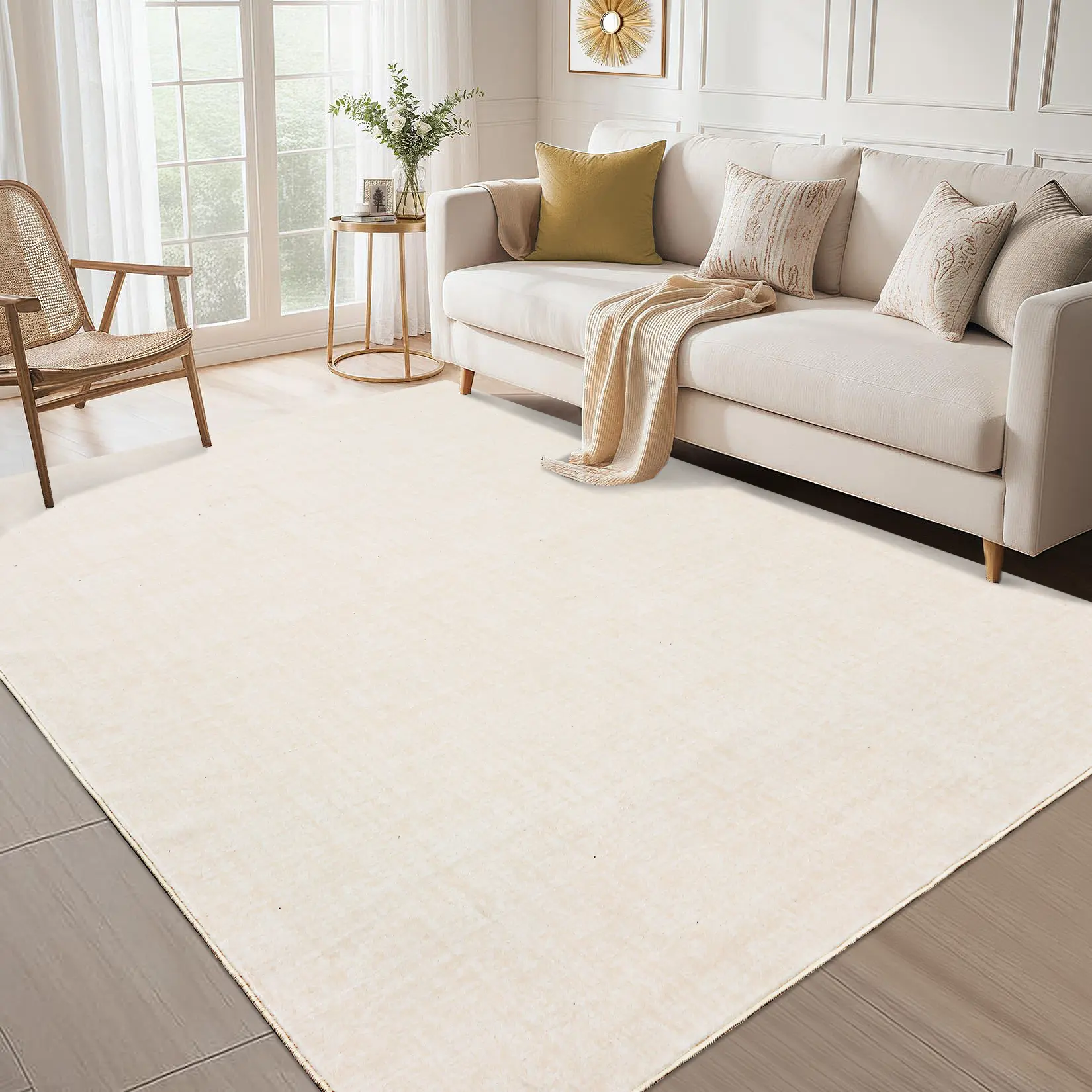 Washable Modern Area Rug - Low Pile Carpet for Living Room, Office - Soft Collapsible Contemporary Mat, Ultra-Thin, Easy Clean Indoor Floor Cover