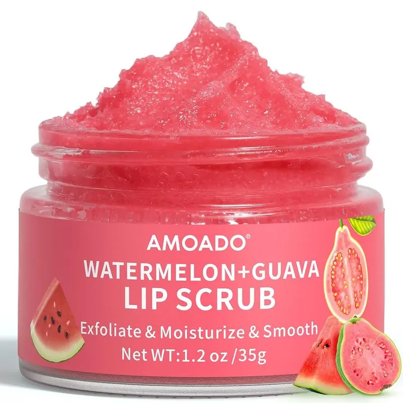 Sugar Lip Scrub for Dark Lips – Exfoliating Lip Scrub for Smooth & Soft Lips with Watermelon & Guava, Lip Exfoliator & Moisturizer for Dry, Chapped Lips, Natural Lip Care, 1.2 oz/35g