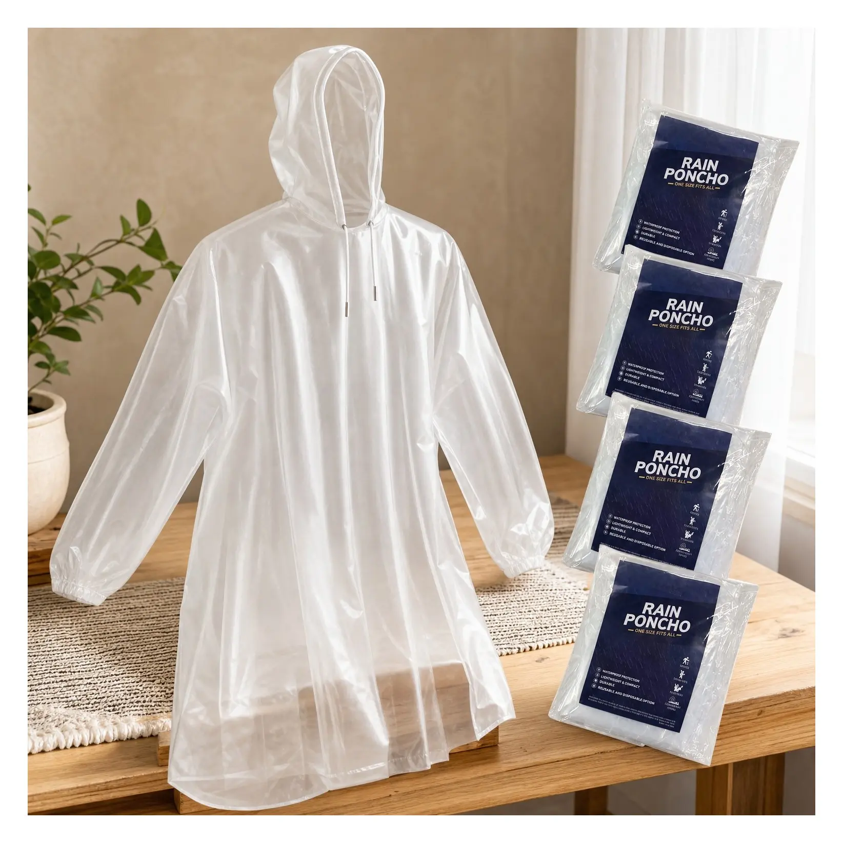 Disposable Emergency Rain Ponchos with Drawstring Hood for AdultsGift
