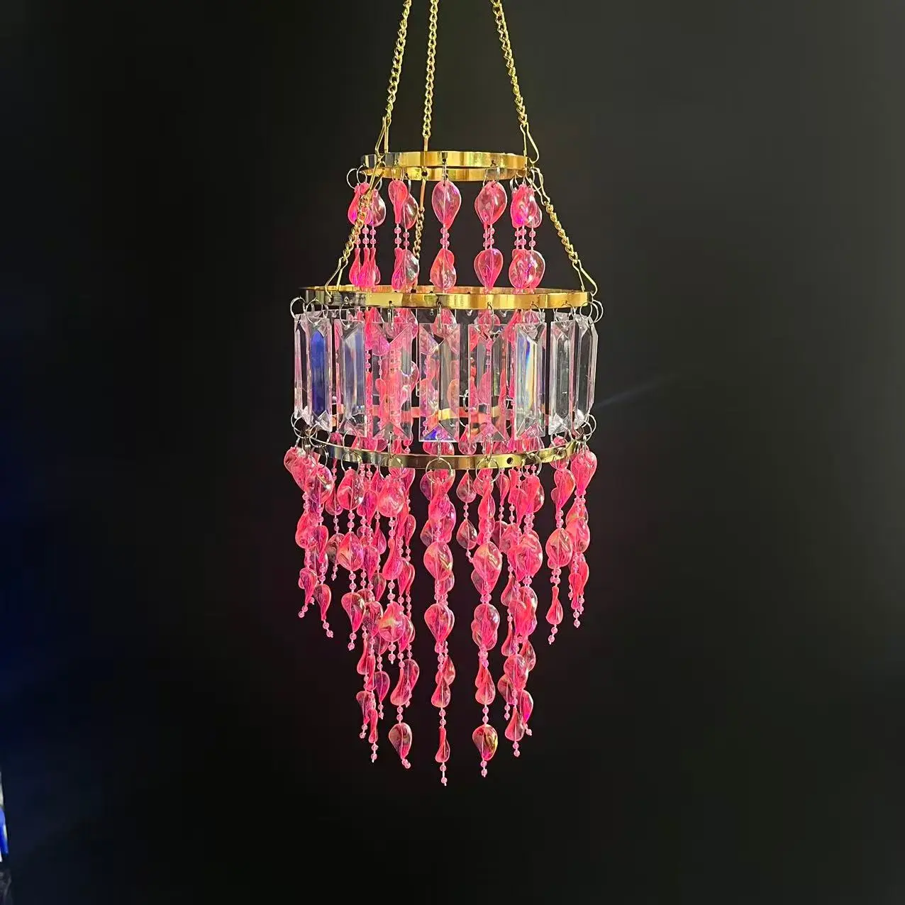 Vectolum Peach Mist Crystal Lampshade, Reusable Hanging Decor, Suitable for E26/e12 Lamps, Wedding Party Home Use, Model Tv045