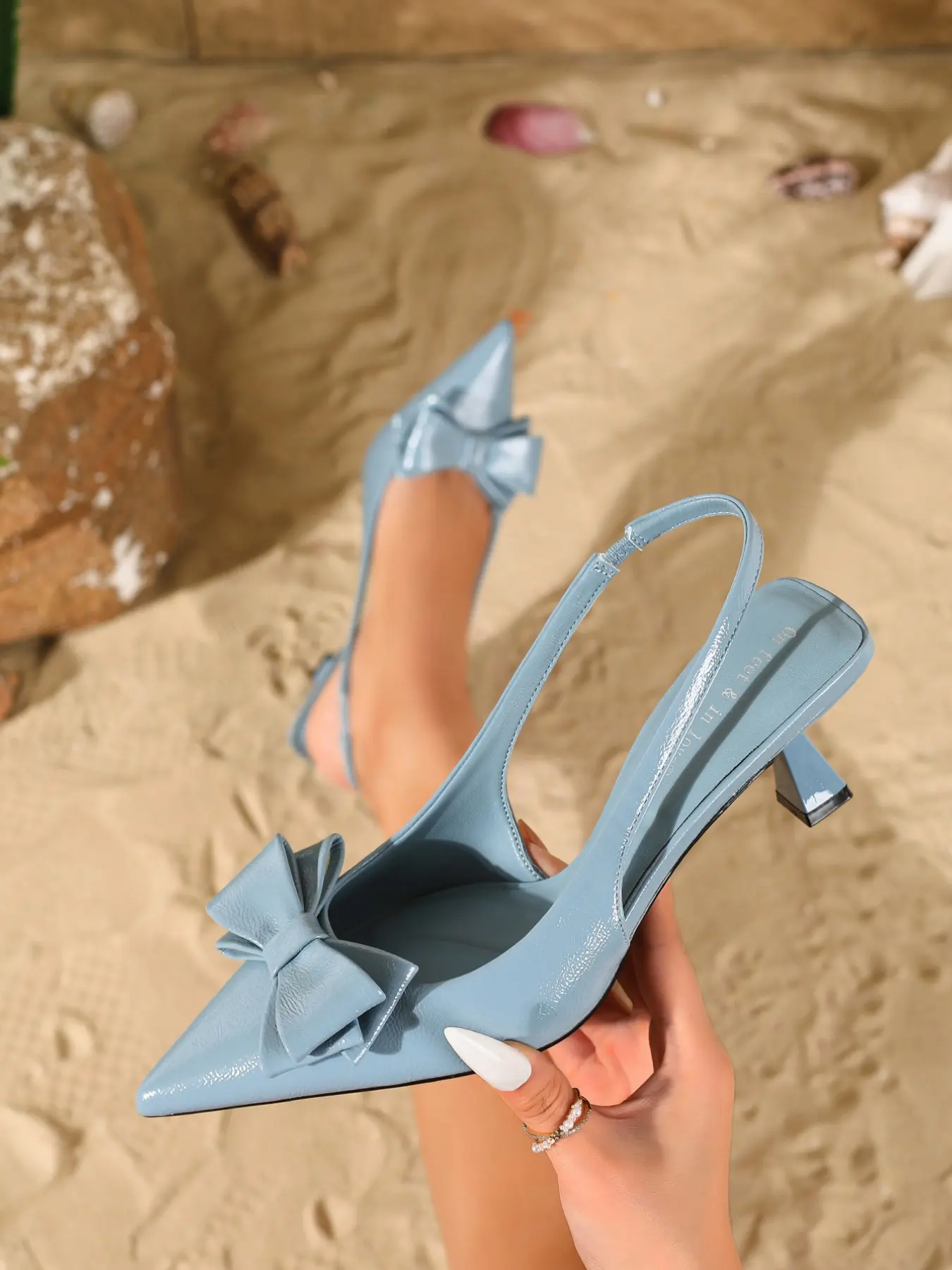Women's Pointed Toe, All Sizes & Multiple Colors, Patent Bow Decor Slingback High Heels, Stiletto Sandals, Fashionable Slingback Sandals, Cushioned Insole & Non-slip Outsole, for Party, Club, Date Night, Summer Daily Occasions