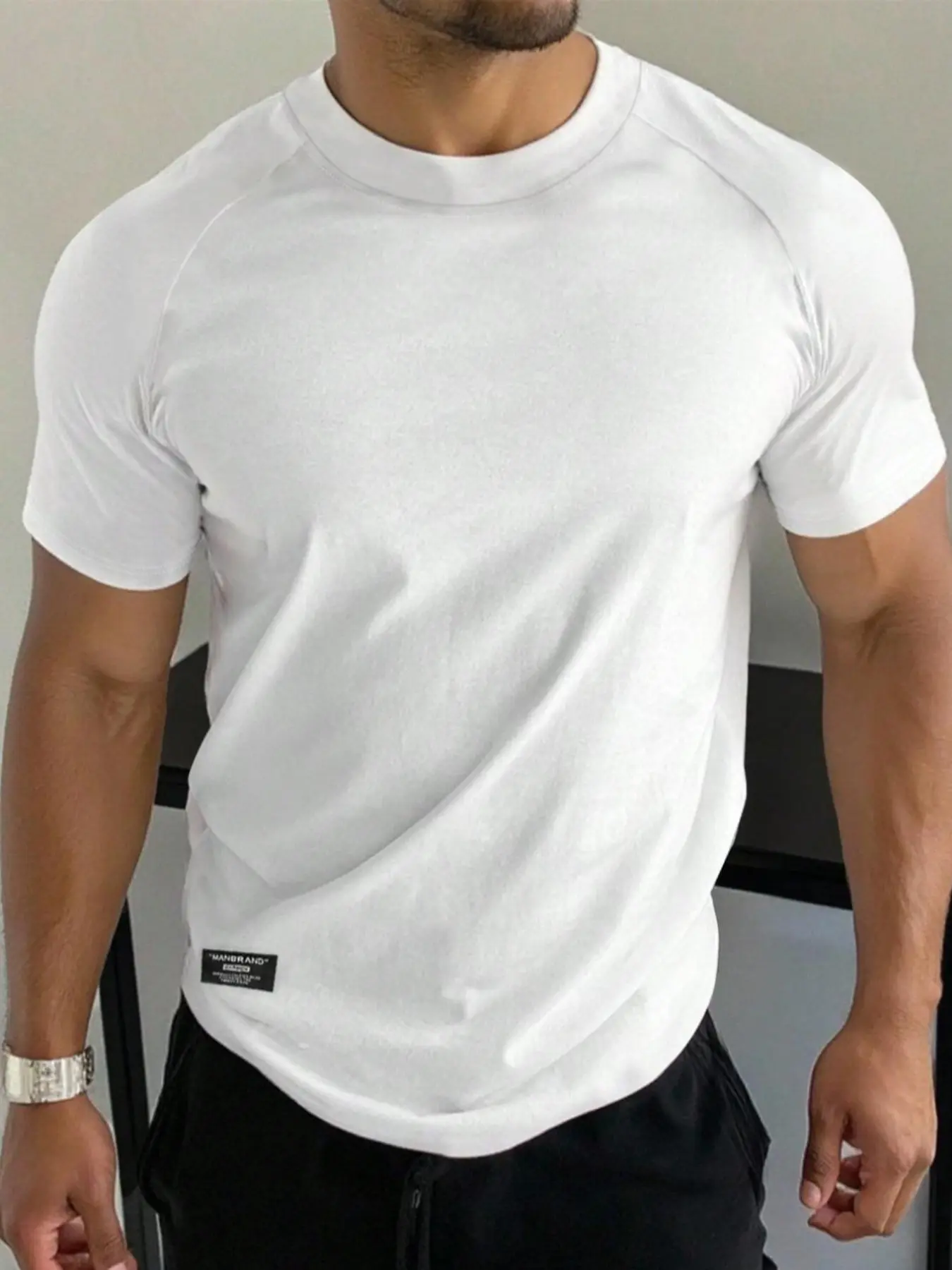 Men's Solid Color Raglan Sleeve Round Neck T-Shirt, Comfortable Soft Casual Short Sleeve T-Shirt, Dry Sporty Gym Workout Top, Athletic Tee