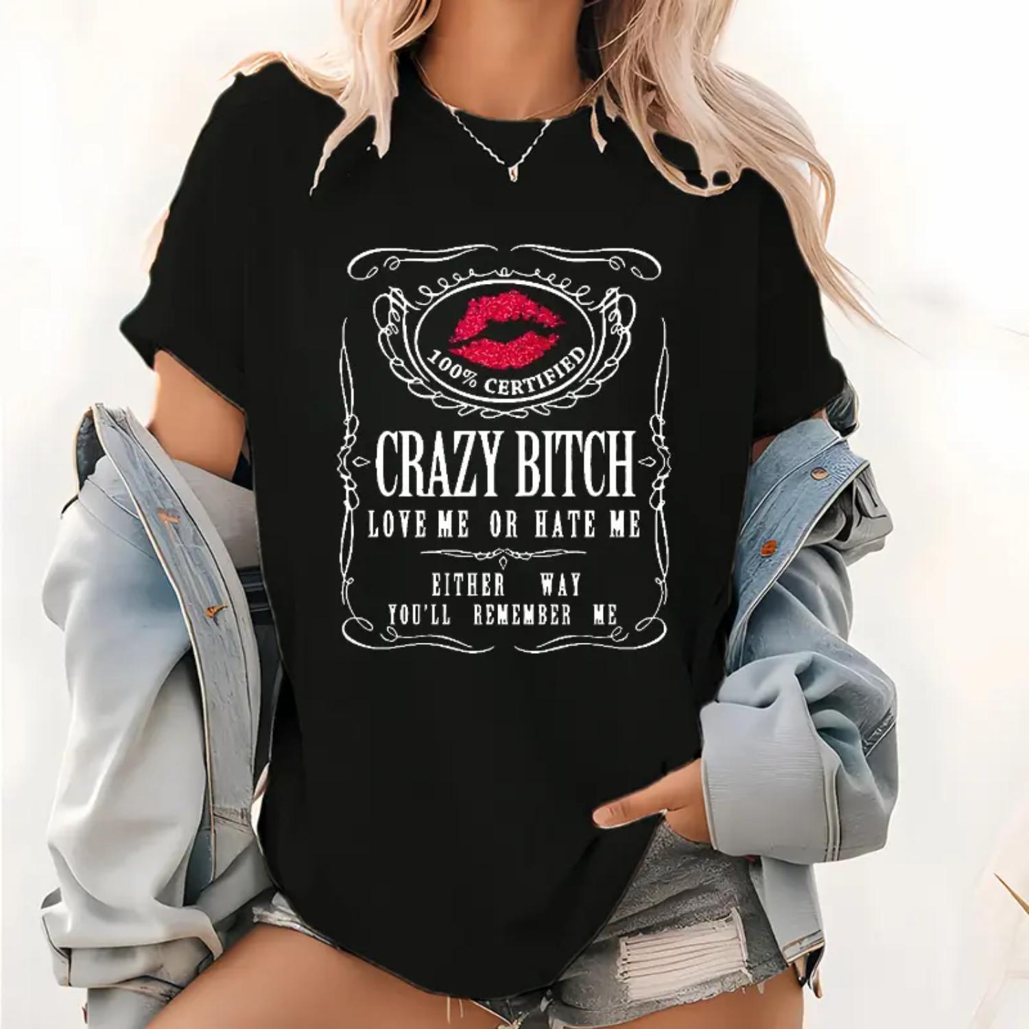 Women's Casual Cotton Short-Sleeve Graphic Tee, Humorous Bold Statement Design