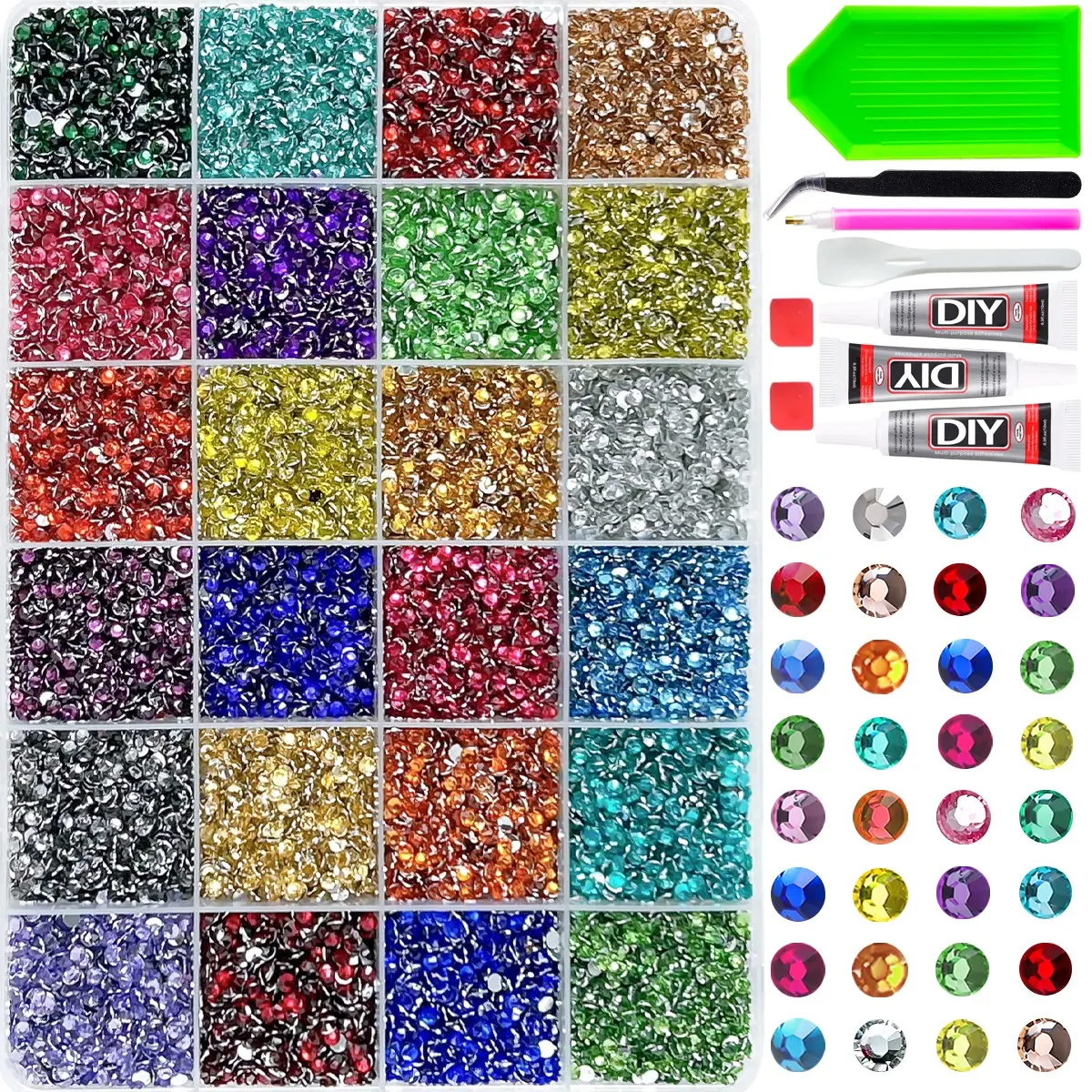 1Box Hot Sale Semi-circular Nail Rhinestones Bedazzling Kit Multi-Colors AB Rainbow Bling Flatback Crystal Nail Gems Rhinestones DIY Nail Art Supplies With Tools Nail Decoration Supplies