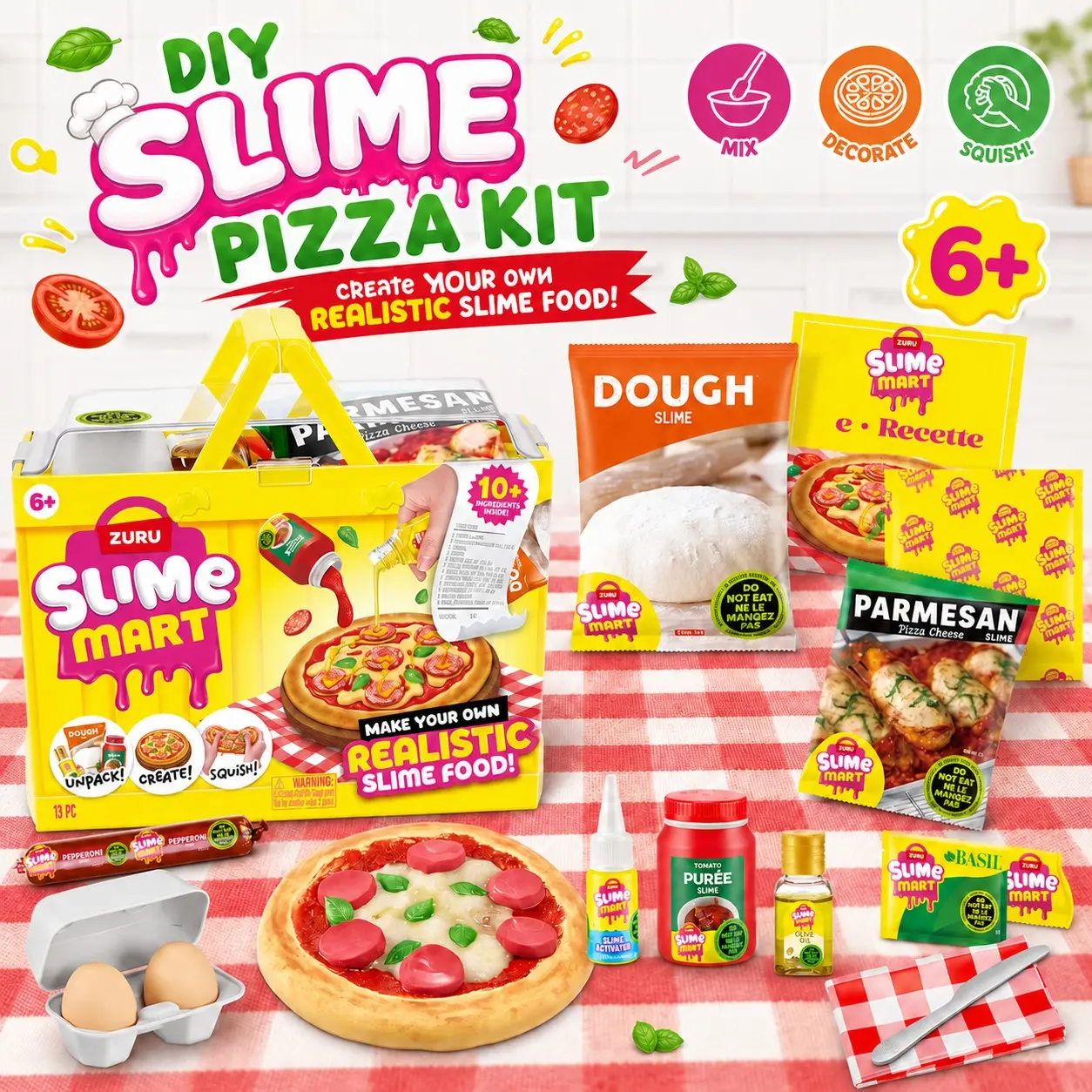 DIY Pizza Slime Kit for Kids, Make Your Own Mini Pizza Toy, Fun Sensory Pretend Cooking Set with Toppings, Educational Playset