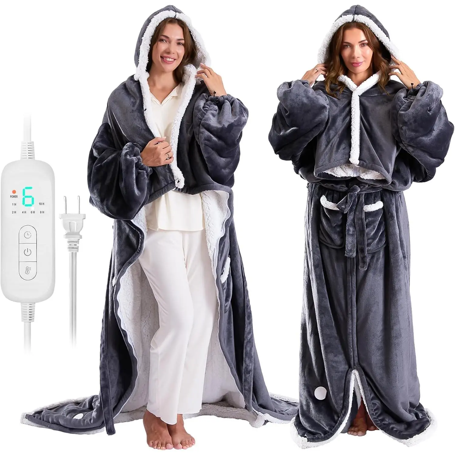 Wearable Heated Blanket Electric Snuggle Throw Blankets,Flannel&Sherpa Heating Blanket with Sleeves Foot Pocket