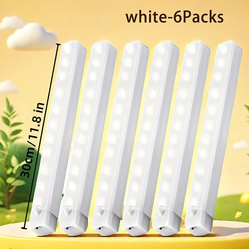 6-Pack Magnetic Under-Cabinet LED Lights, Rechargeable Human Motion-Sensor & Motion-Sensor Lamps for Kitchen, Bedroom, Closet & Sink Area, Modern Under-Cabinet Downlighting with Long-Lasting Lithium Polymer Batteries