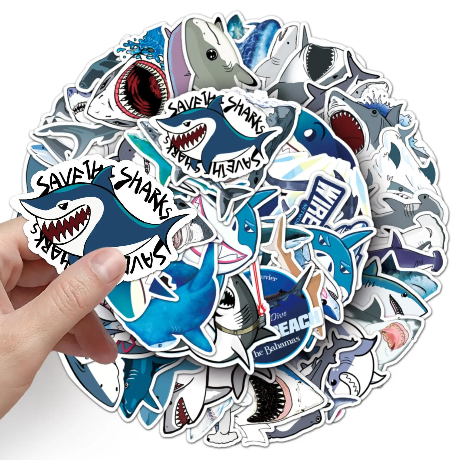 50 Shark Theme Waterproof Vinyl Stickers, Ideal for Water Bottles, Phones, Cups, Laptops, Wheels, Diaries, Scrapbooks, Bicycles, Skateboards, Luggage