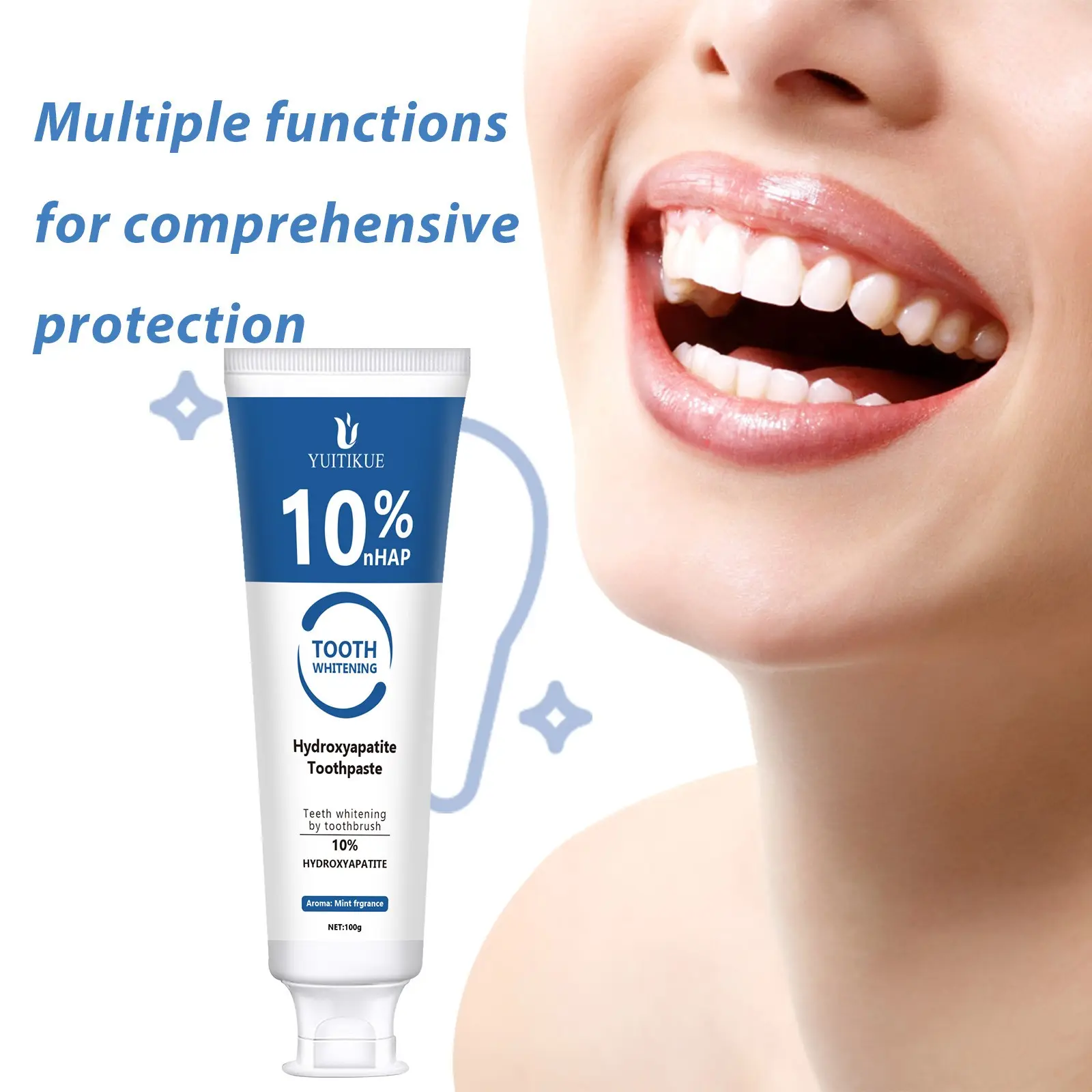 Yuitikue10% Nano Hydroxyapatite Toothpaste 100g, Gentle Whitening, Enamel Repair, Mint Fresh, Gum Care, Daily Oral Hygiene