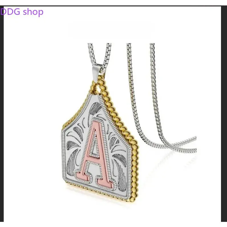 2026 Initial Necklaces Handmade Cow Tag Necklace with Copper Summervibes Initial A-Z Letter Pendant Necklace for Men Necklace for Women Capital Letter Stainless Steel Box Chain 22inch Best Gift For Mother' s Day