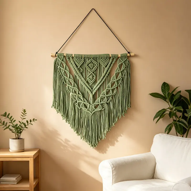 Bohemian Hand-Woven Wall Tapestry, Leaf Hanging Ornament with Tassels for Kids' Room