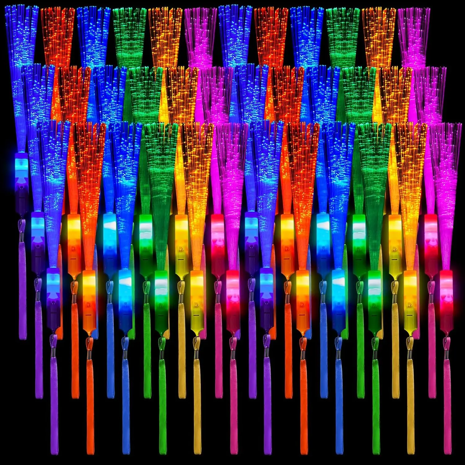 36 count Fiber Optic Wand, LED Fiber Optic Wand with 3 Light Modes, Glow Sticks Bulk Flashing Sticks Included  for Wedding  Birthday Bar Dj School Party (Bright Color)