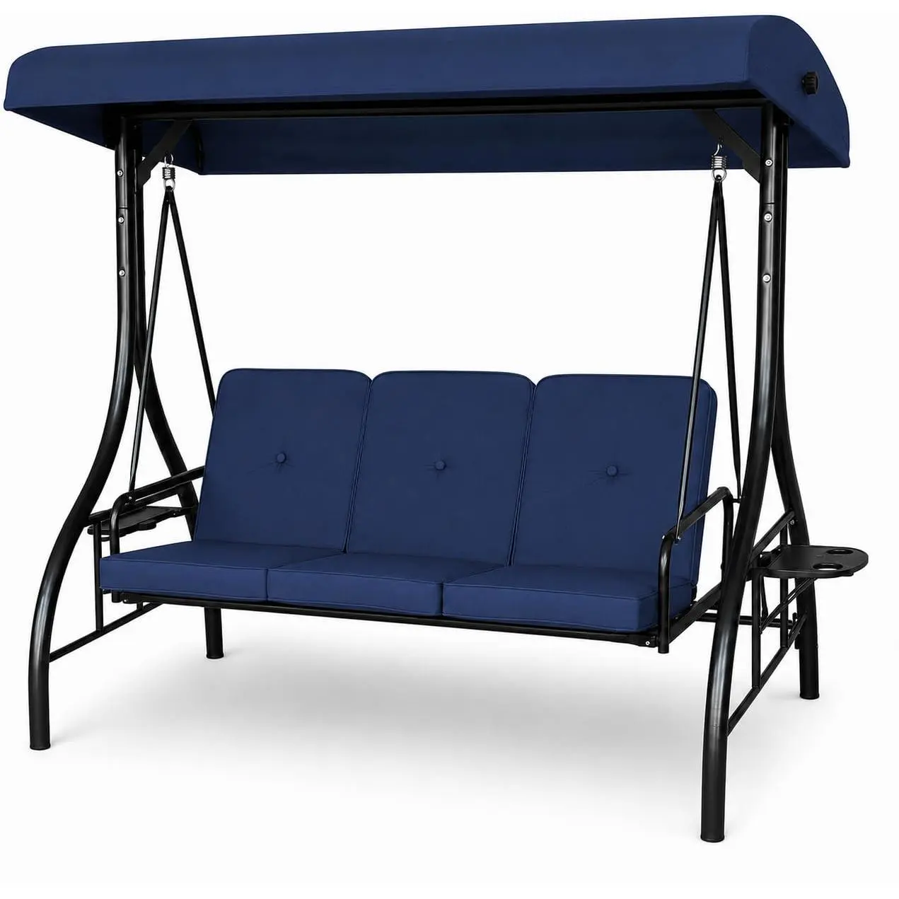 Garvee 3-Seat Classic Porch Swing, Outdoor Adjustable Canopy Patio Chair with Heavy-Duty Steel Frame, 650lb Capacity Garden Bench with Thick Cushions for Backyard, Deck (Navy Blue), Three Seats
