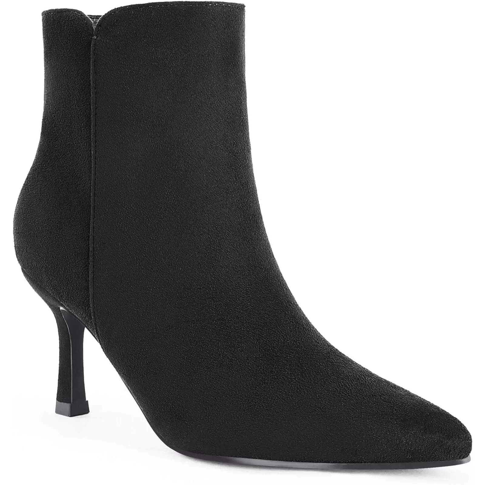 Coutgo Women's Kitten Heel Booties Pointed Toe Low Stiletto Side Zipper Ankle Boots Shoes tiktokshopbacktoschool