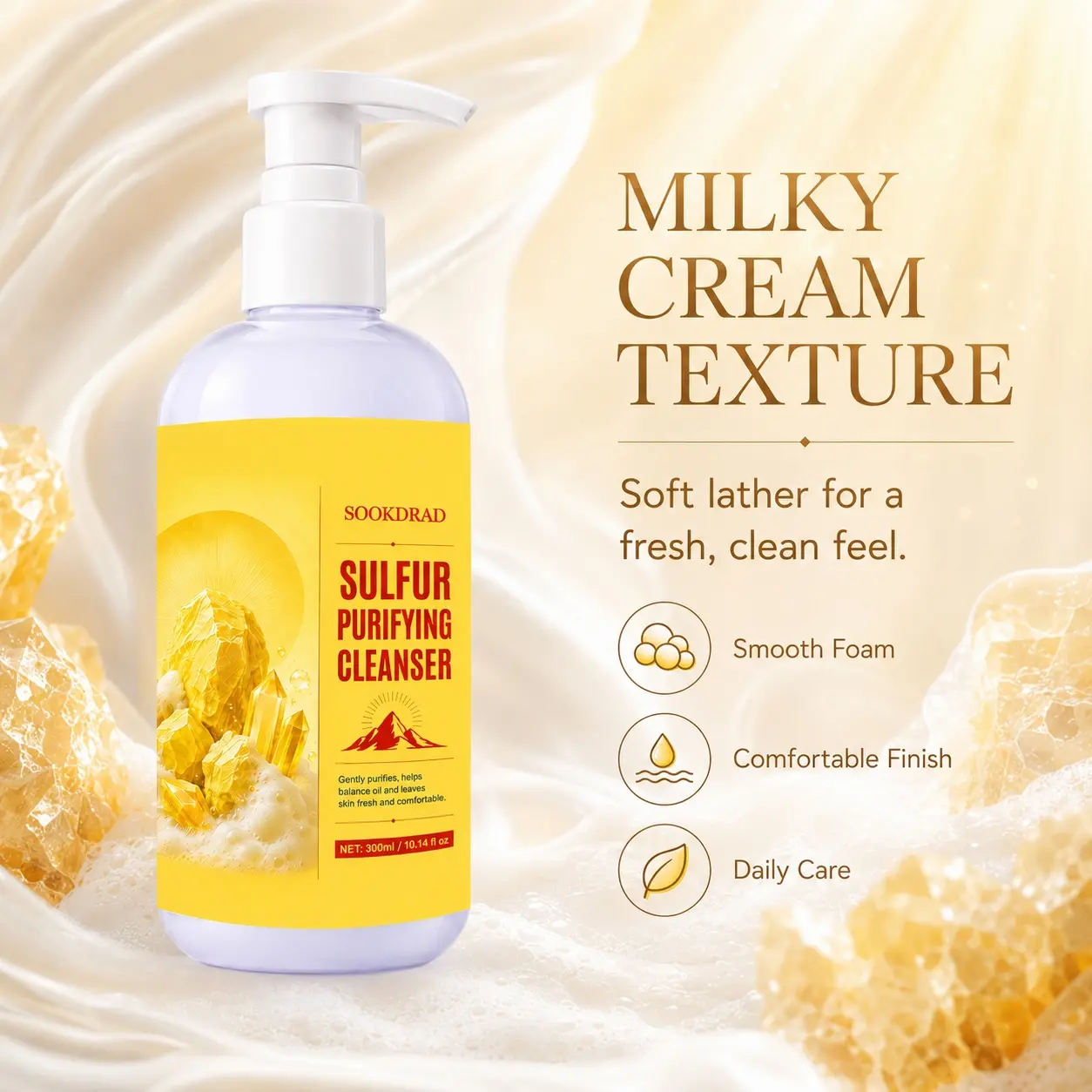 sulfur purifying cleanser, sulfur, gently purifies, balances oil, leaves skin fresh and comfortable, face, facial wash, 10.14 fl oz, 300ml