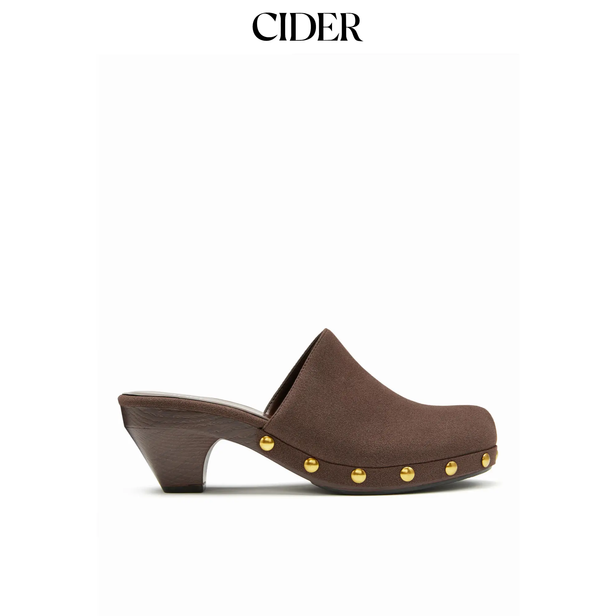 Cider FAUX SUEDE STUDDED MULE HEELS