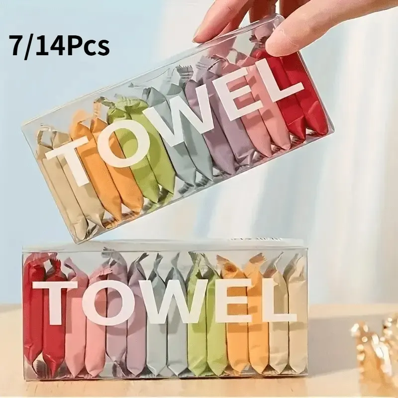 7/14Pcs Independently Packaged Compressed Towels, Disposable Travel Compressed Face Towels, Portable Cleaning Wipes, Suitable for Business Trips, Camping, and Travel, Carry with You