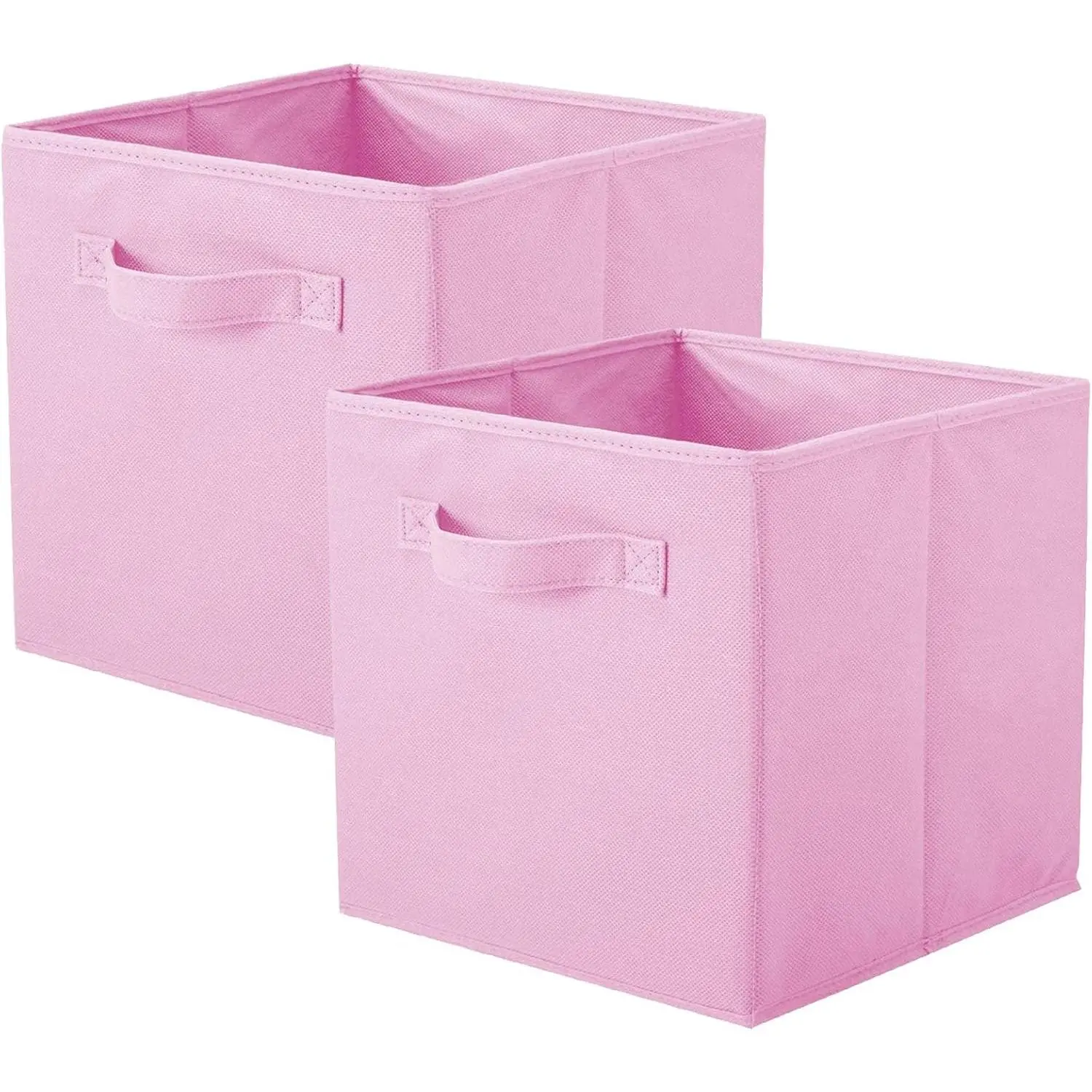 Collapsible Storage Cubes with Handles, Fabric Foldable Bins for Closet Shelves, Durable Organization Storage Bins, 10.5'' x 11'' x 10.5'', 2 Pack, Pink