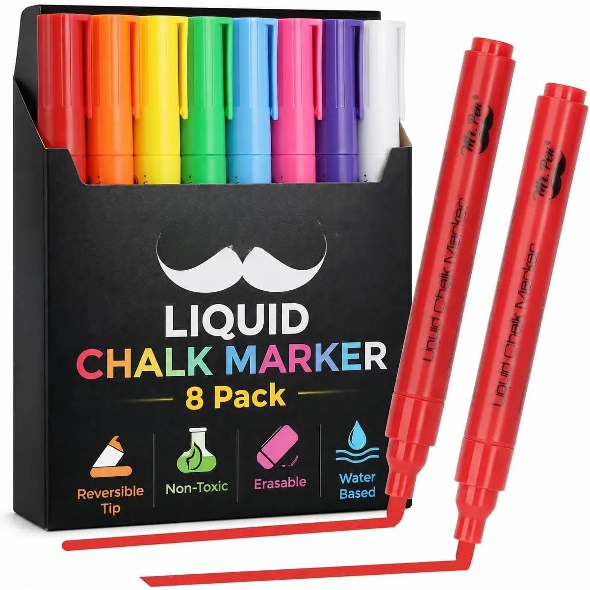 - Liquid Chalk Markers, 8 Pack, Reversible Tip,  Colors | Erasable Chalk Marker,  Water-Based Chalkboard Markers for Window and Glass, Washable Window  Marker