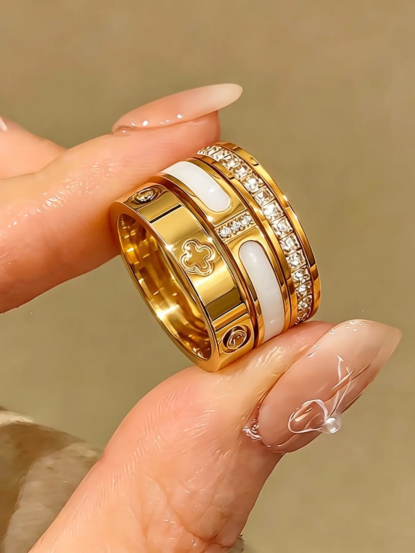3pcs 18K Gold-Plated Luxury Sparkling Ring Set, Available in Multiple Sizes, Waterproof, Wear-Resistant, and Hypoallergenic, Suitable for Women's Daily Wear, Parties, Gifting, and Vacations