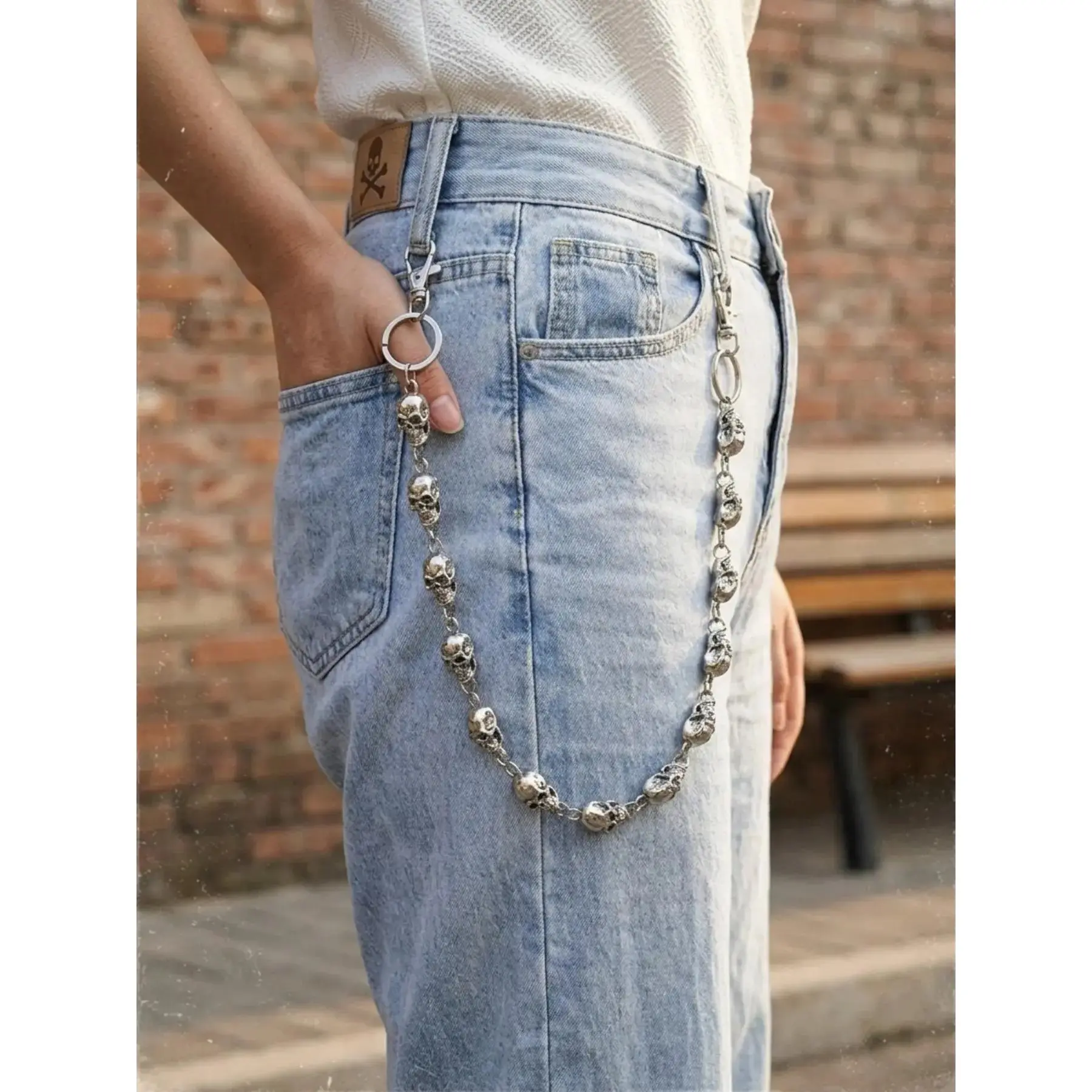 Wallet Keychain Skull Pants Jeans Keychains for Key Wallet Chain Authentic Biker And Punk Rock Appearance Hip-Hop Goth Clothing Accessories Creepy Silver Pendant Heavy Duty Keychain