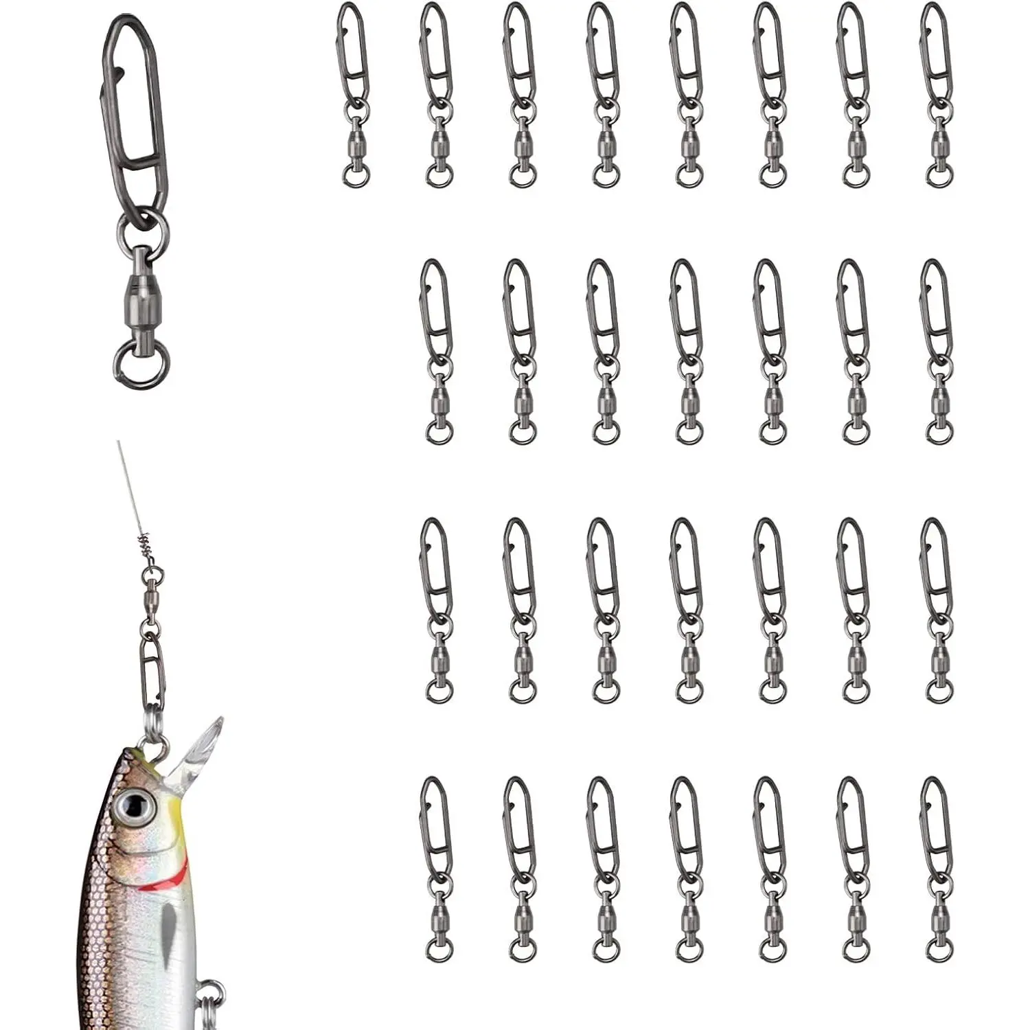 30 Pieces Heavy Duty Stainless Steel Fishing Speed Clips with Ball Bearings Swivel, Quick Change Snap, No Damage to Fishing Line Connector Tackle for Freshwater Saltwater, Ideal for Angler Friends, Polished Surface, Gifts For Friends And Family, No Damage