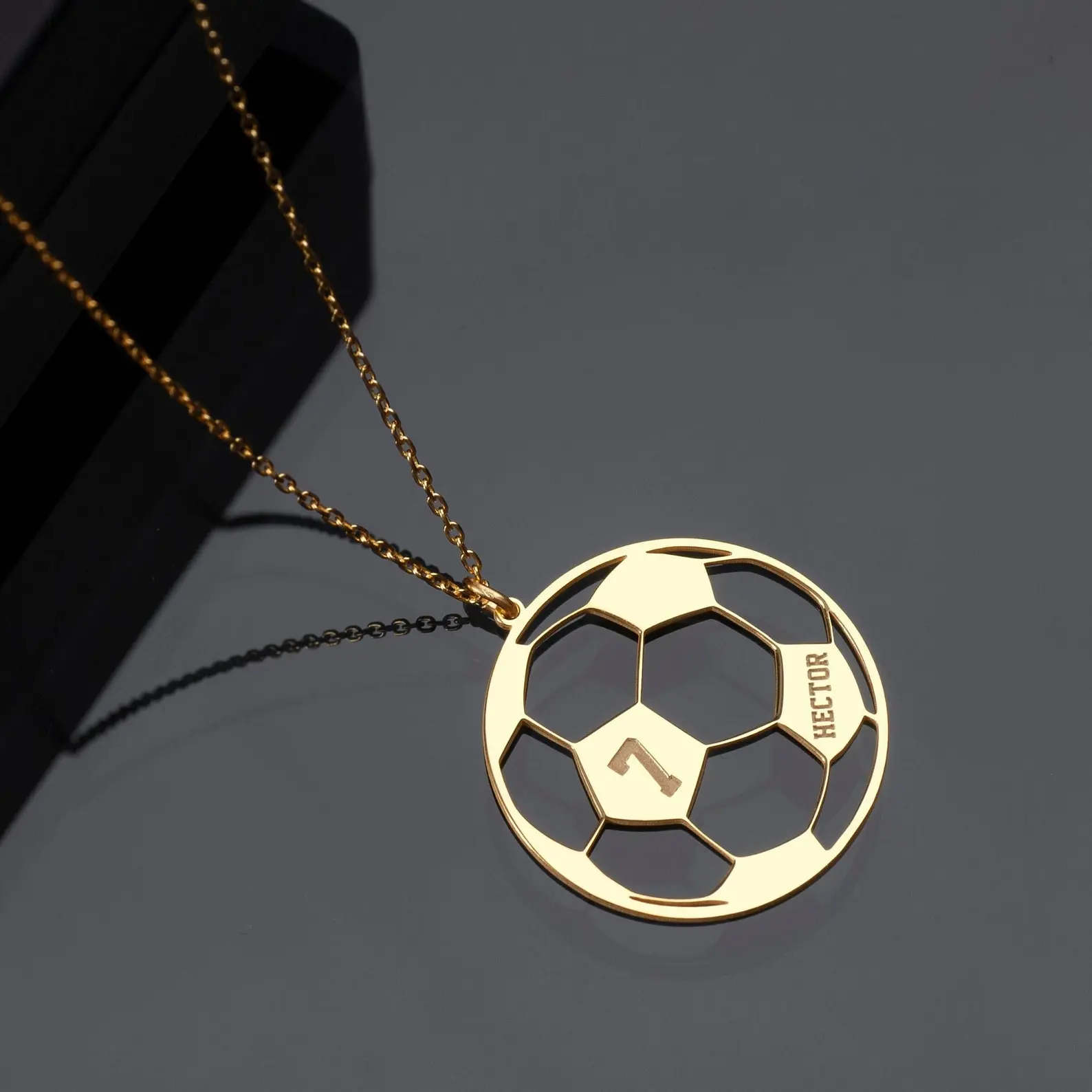 AS771 Personalized Custom Name and Number Football Pendant Stainless Steel Hollow Football Engraving Name Necklace Football Lover Gift