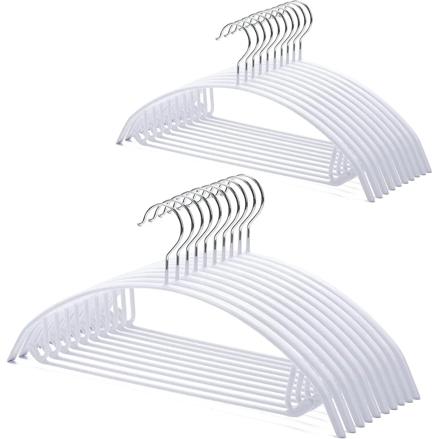 Black or White 10/20/30Pack, Sweater Hangers NoShoulder Bump, 16.5 Inch Wide Heavy DutyMetal Coat Hangers for Closet Non Slip PVCCoating Space Saving Hangers for Suits DressesJackets Bra Shirt White