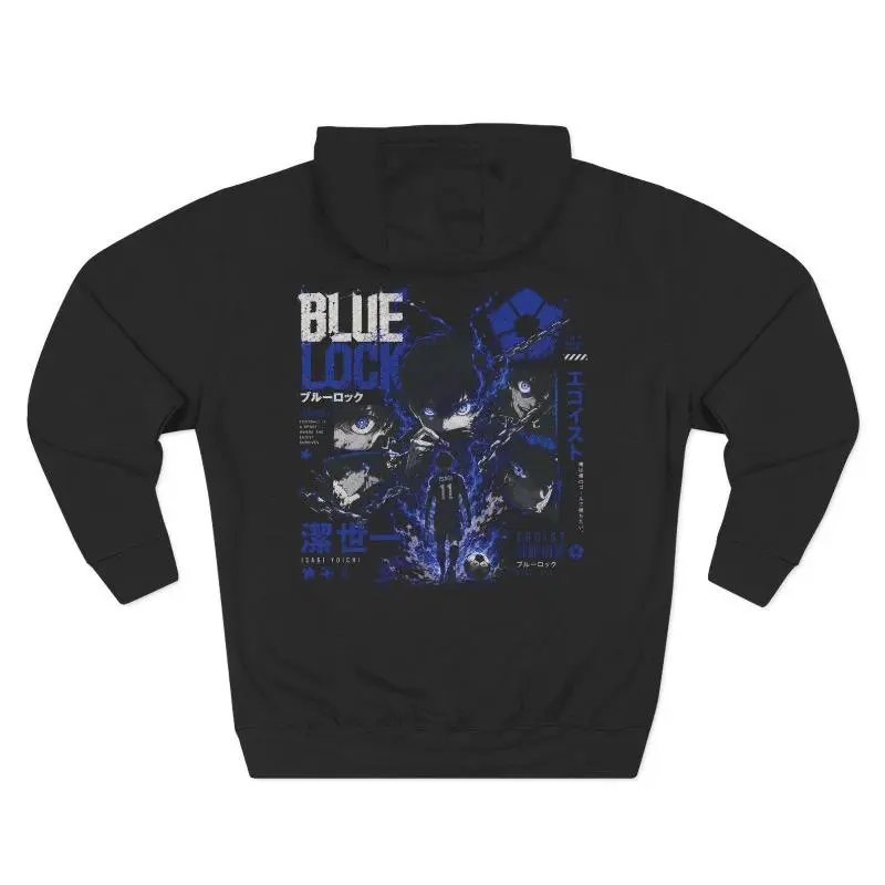 Men's Casual Anime Graphic Pullover Hoodie, Long Sleeve Blue Lock Isagi Sweatshirt, Sporty Chic Football Fashion Menswear Top, Cartoon