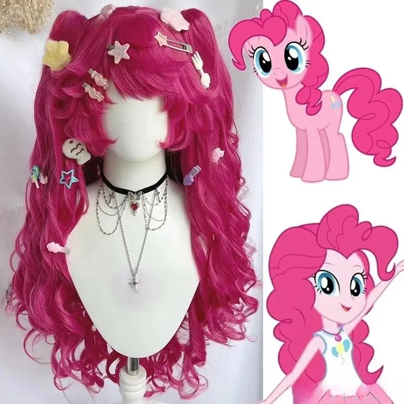 Anime Pinkie Pie Cos PP Pinkamena Diane Pie Cosplay Personification My Cos Cute Lovely Pink  Wig Wavy Curls Party Synthetic Hair