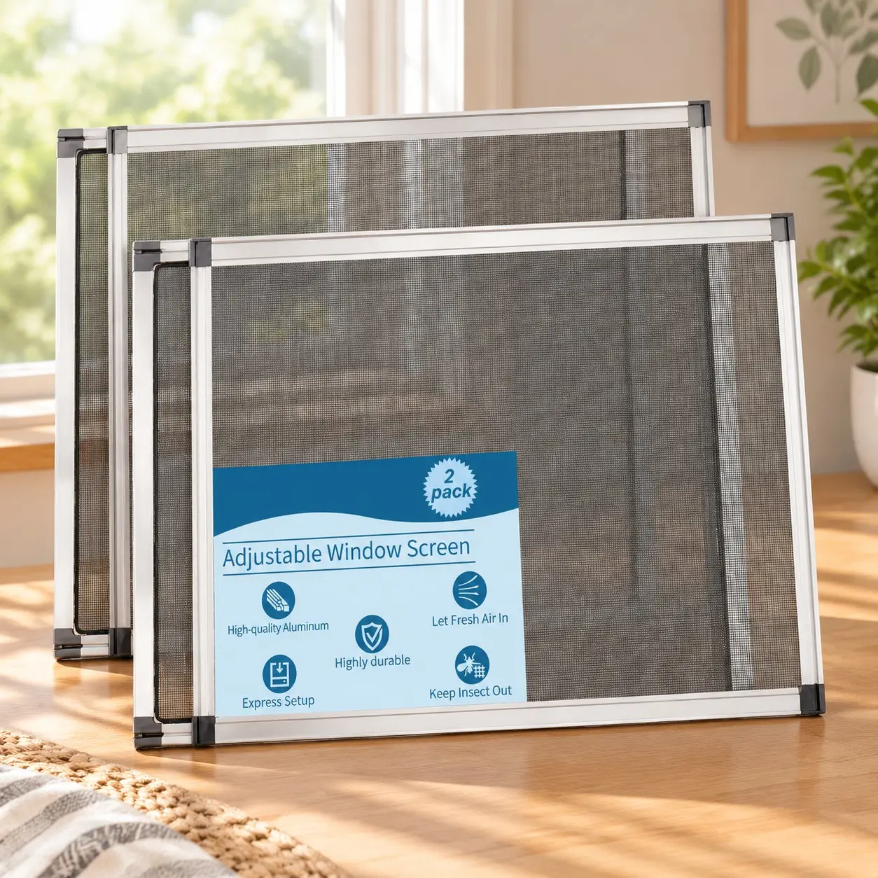 Expandable Window Screen, 2 Pack Adjustable Window Screen (15" H x 21" - 40" W) - Medium Replacement Window Screens with Frame, Durable Replacement Screen for WindowGift