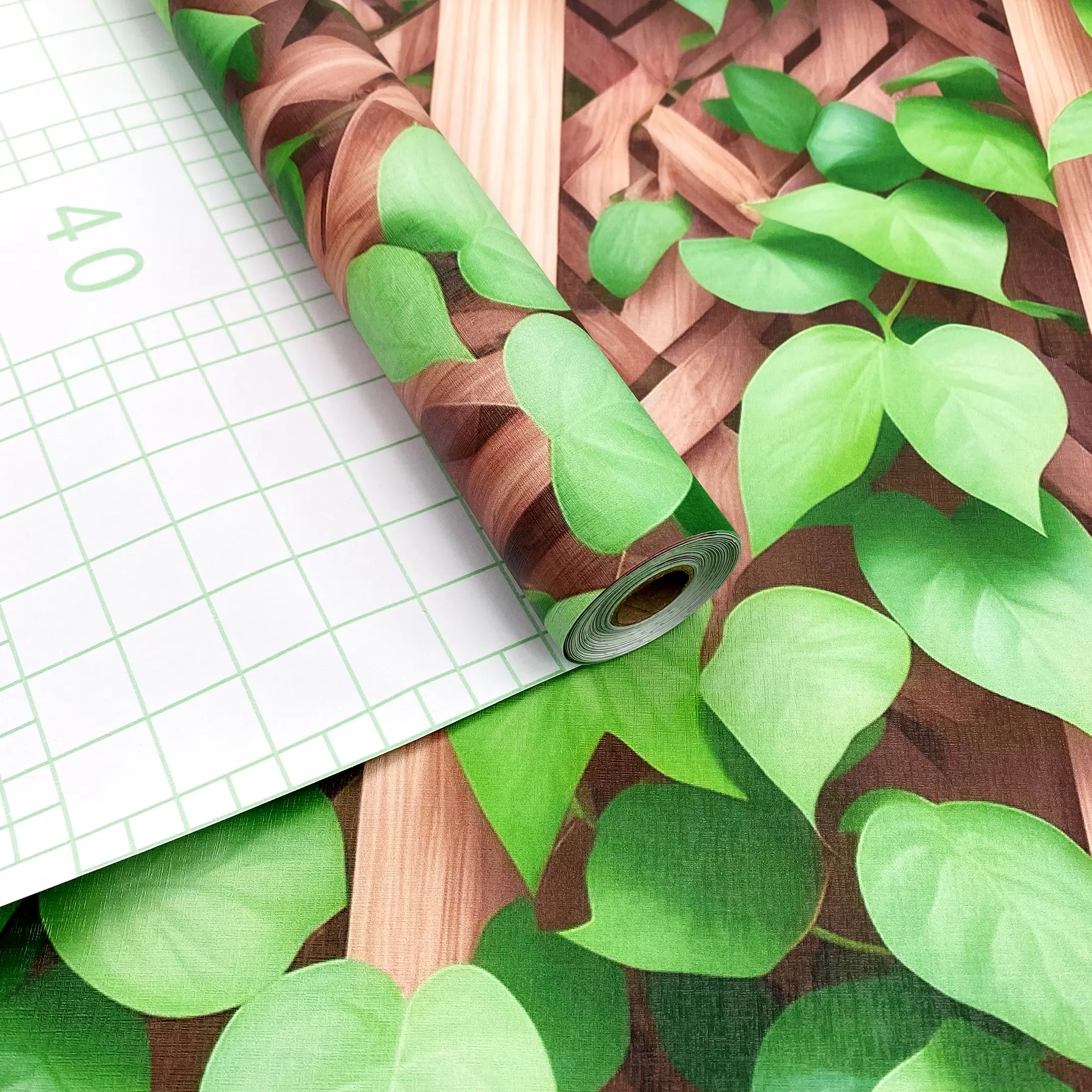 Realistic Green Vine Lattice Fence Self Adhesive Wallpaper  1Roll 44.5cm Width, No Residue Easy Wipe Clean Vinyl Wall Covering for Apartment Dresser Cupboard Furniture Makeover