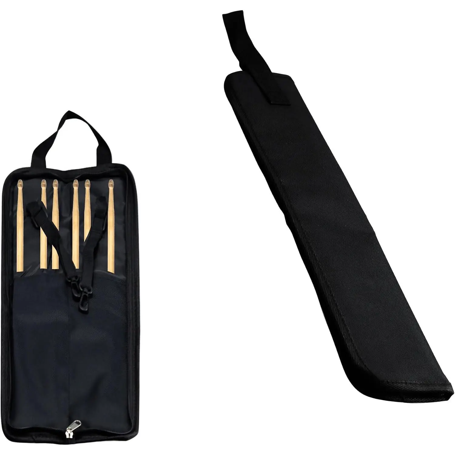 Black Drumsticks Bag, Thickened Drum Stick Holder Portable Case with Hooks Inside for Percussion Sticks, Drum Mallet
