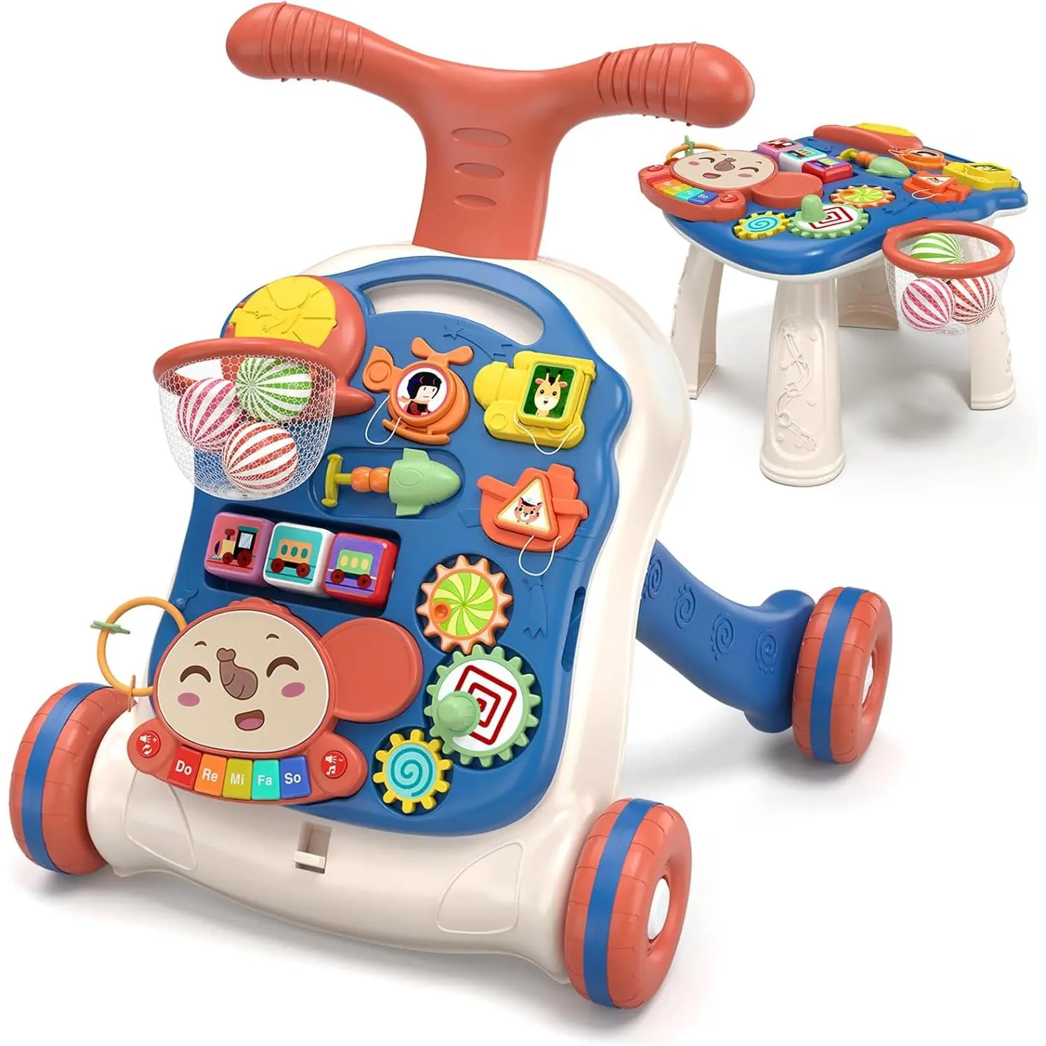 3 in 1 Baby Walker and Activity Center  Boy, Learning to Walk, Sit to Stand, Early Educational Push Toys with Music Panel  Infant Toddler 12-18 Months Blue