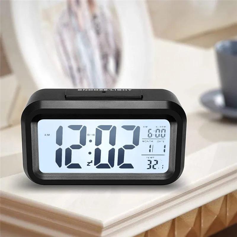 Smart Temperature Display Digital Alarm Clock, Backlight LCD Alarm Clock Decor Electronic