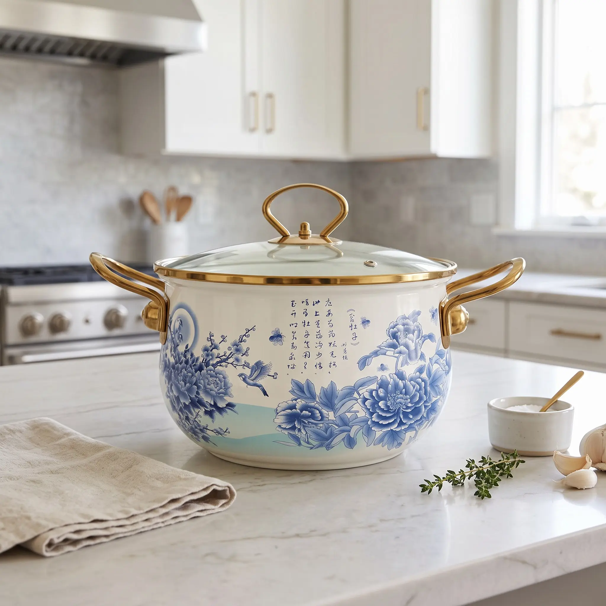 20cm Multi-Functional Enamel Cooking Pot, Non-Stick Heat Resistant, Easy Clean, Ideal for Kitchen, Holiday Gatherings, Gift Idea
