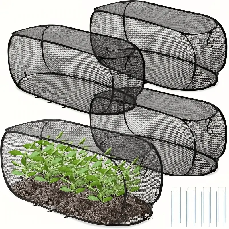 Foldable Pop-Up Mesh Plant Greenhouse Cover - Sturdy Durable Protective Cage with 8 Ground Stakes, Raised Bed Netting for Animal & Insect Barrier, Ideal for Fruits, Vegetables, Seedlings, Reusable