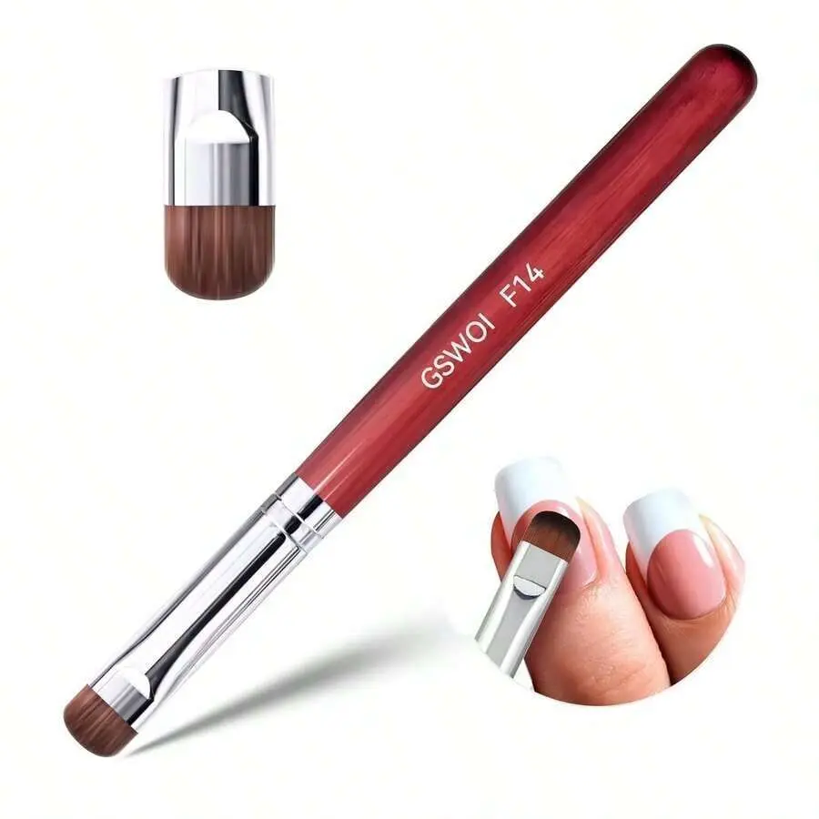 Dual-Ended Flat Gel Nail Art Brush with Red Handle, Professional Nylon Bristles Precision Tool for DIY Salon, Home French Tip Nail Design