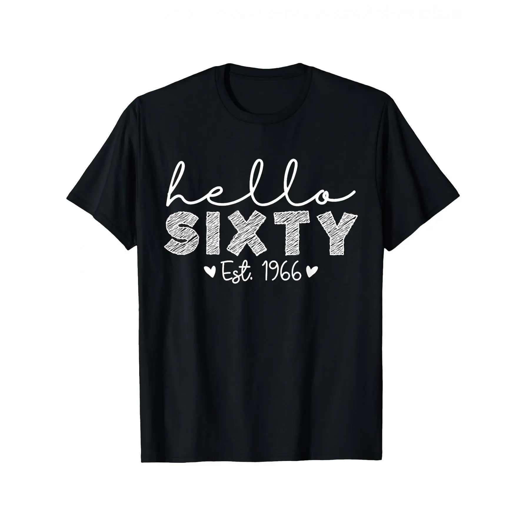 Men's Short-Sleeve Round Neck 100% Cotton T-Shirt - Hello 60 Est 1966 60th Birthday Design, Regular Fit, Medium Length, Machine Washable, All-Season Menswear Top, shortsleeve