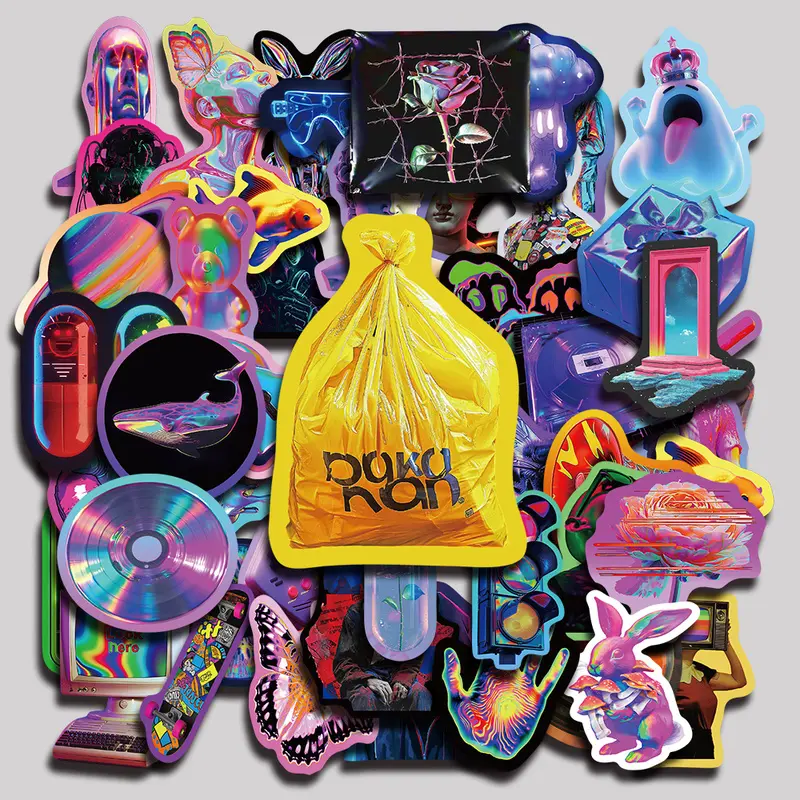 50PCS Laser Cyberpunk Aesthetic Vinyl Stickers Pack for Laptop Water Bottle Phone Case Skateboard Journal Scrapbook DIY Decoration